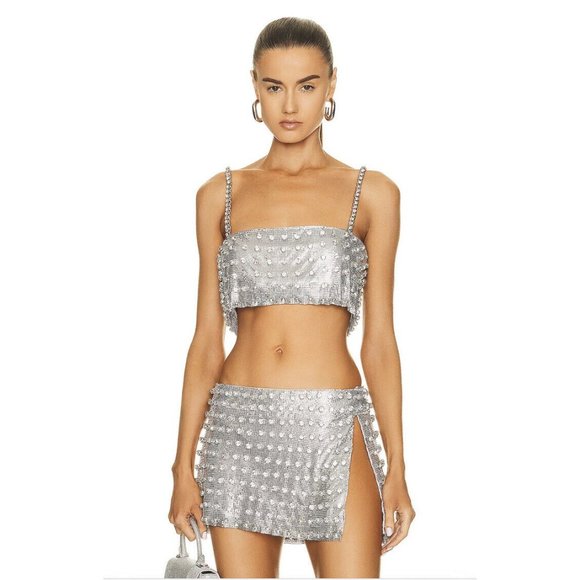 Retrofete Tops - retrofete Kauren Top Silver Metal Crystal Party Sexy